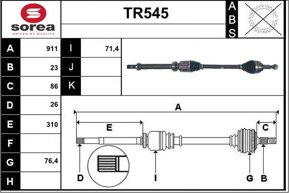 Sera TR545 - Piedziņas vārpsta adetalas.lv