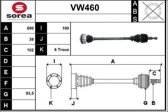 Sera VW460 - Piedziņas vārpsta adetalas.lv