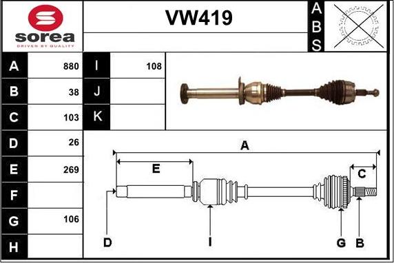 Sera VW419 - Piedziņas vārpsta adetalas.lv