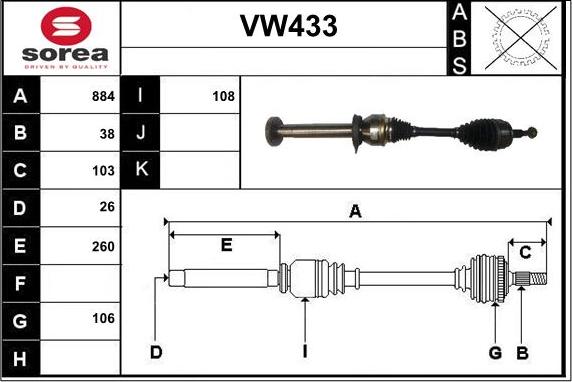 Sera VW433 - Piedziņas vārpsta adetalas.lv