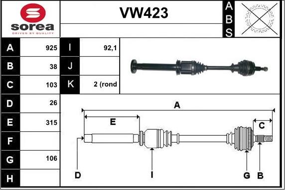 Sera VW423 - Piedziņas vārpsta adetalas.lv