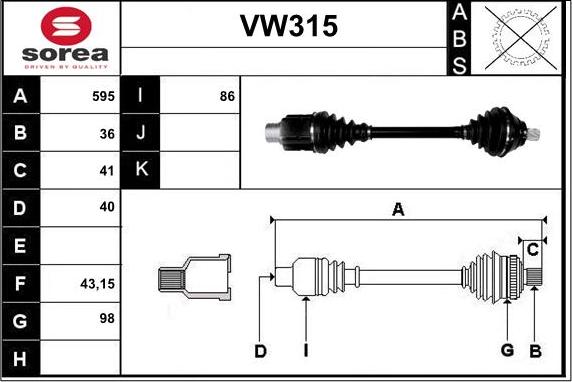 Sera VW315 - Piedziņas vārpsta adetalas.lv