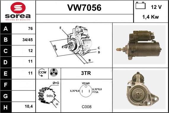 Sera VW7056 - Starteris adetalas.lv