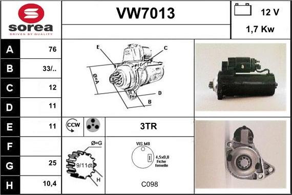 Sera VW7013 - Starteris adetalas.lv