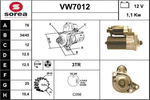 Sera VW7012 - Starteris adetalas.lv