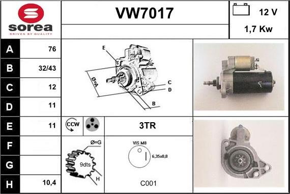 Sera VW7017 - Starteris adetalas.lv