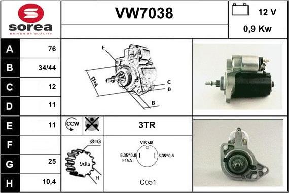 Sera VW7038 - Starteris adetalas.lv