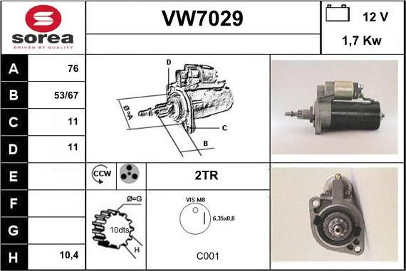 Sera VW7029 - Starteris adetalas.lv