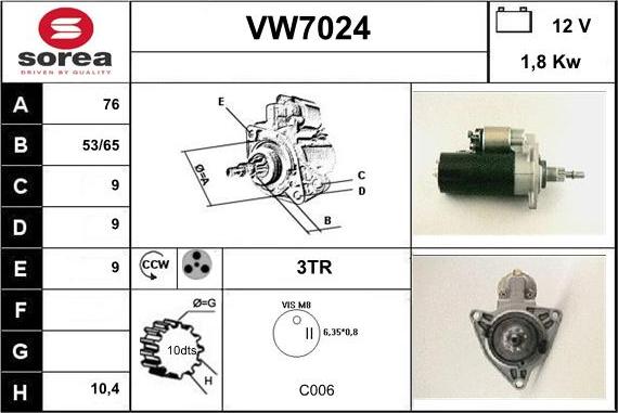 Sera VW7024 - Starteris adetalas.lv