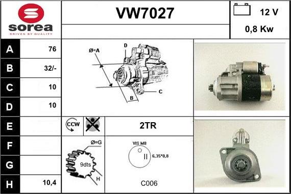 Sera VW7027 - Starteris adetalas.lv