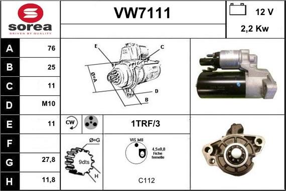 Sera VW7111 - Starteris adetalas.lv