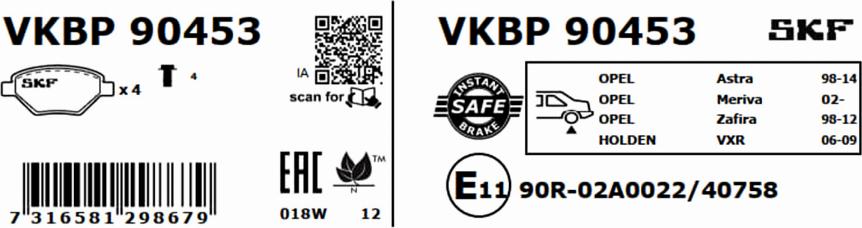 SKF VKBP 90453 - Bremžu uzliku kompl., Disku bremzes adetalas.lv