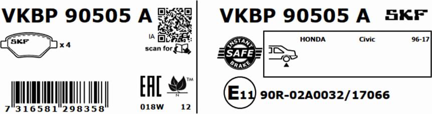 SKF VKBP 90505 A - Bremžu uzliku kompl., Disku bremzes adetalas.lv