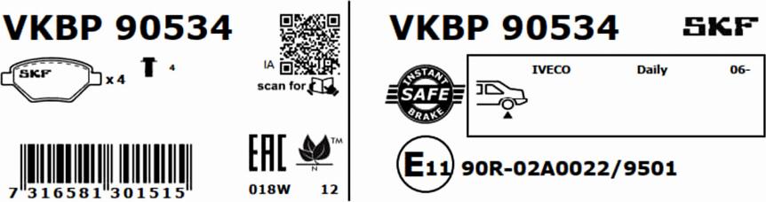 SKF VKBP 90534 - Bremžu uzliku kompl., Disku bremzes adetalas.lv