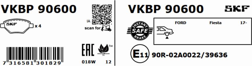 SKF VKBP 90600 - Bremžu uzliku kompl., Disku bremzes adetalas.lv