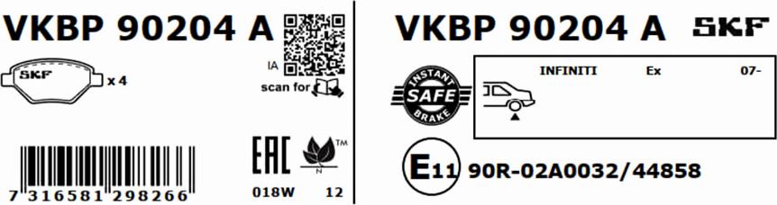 SKF VKBP 90204 A - Bremžu uzliku kompl., Disku bremzes adetalas.lv