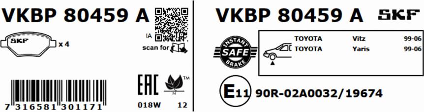 SKF VKBP 80459 A - Bremžu uzliku kompl., Disku bremzes adetalas.lv