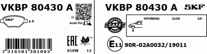 SKF VKBP 80430 A - Bremžu uzliku kompl., Disku bremzes adetalas.lv