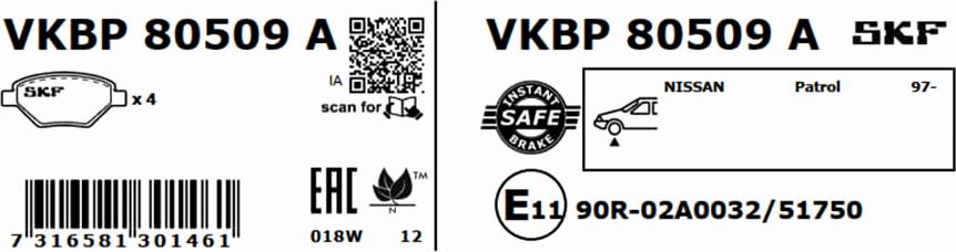 SKF VKBP 80509 A - Bremžu uzliku kompl., Disku bremzes adetalas.lv