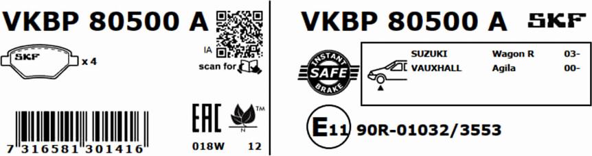 SKF VKBP 80500 A - Bremžu uzliku kompl., Disku bremzes adetalas.lv