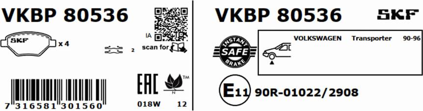 SKF VKBP 80536 - Bremžu uzliku kompl., Disku bremzes adetalas.lv