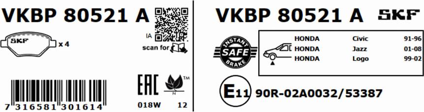 SKF VKBP 80521 A - Bremžu uzliku kompl., Disku bremzes adetalas.lv