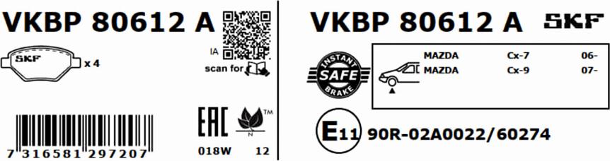 SKF VKBP 80612 A - Bremžu uzliku kompl., Disku bremzes adetalas.lv