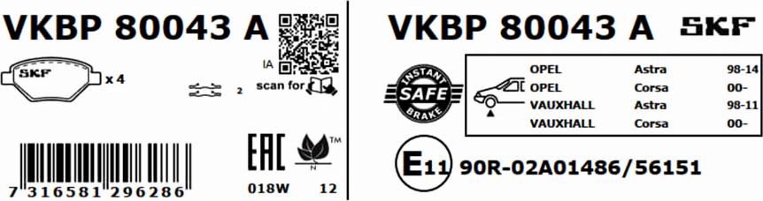 SKF VKBP 80043 A - Bremžu uzliku kompl., Disku bremzes adetalas.lv