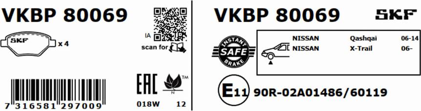 SKF VKBP 80069 - Bremžu uzliku kompl., Disku bremzes adetalas.lv