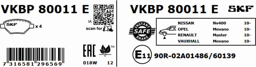 SKF VKBP 80011 E - Bremžu uzliku kompl., Disku bremzes adetalas.lv