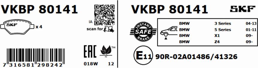 SKF VKBP 80141 - Bremžu uzliku kompl., Disku bremzes adetalas.lv