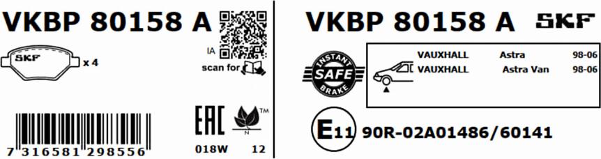 SKF VKBP 80158 A - Bremžu uzliku kompl., Disku bremzes adetalas.lv