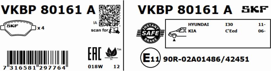 SKF VKBP 80161 A - Bremžu uzliku kompl., Disku bremzes adetalas.lv