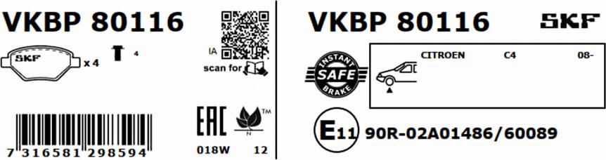 SKF VKBP 80116 - Bremžu uzliku kompl., Disku bremzes adetalas.lv