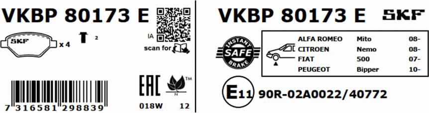 SKF VKBP 80173 E - Bremžu uzliku kompl., Disku bremzes adetalas.lv