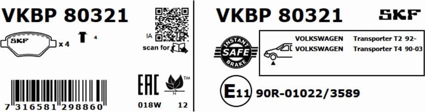 SKF VKBP 80321 - Bremžu uzliku kompl., Disku bremzes adetalas.lv