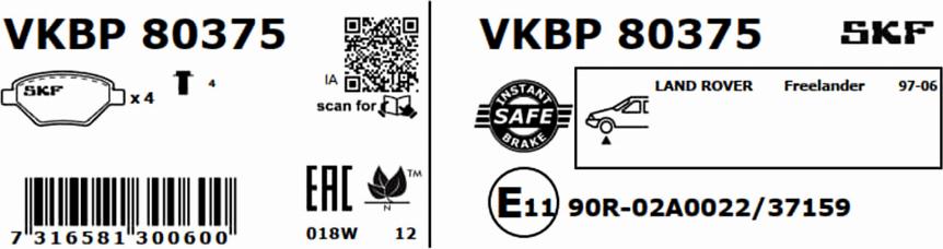 SKF VKBP 80375 - Bremžu uzliku kompl., Disku bremzes adetalas.lv