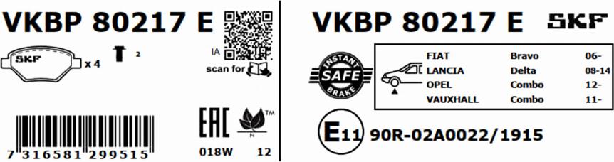 SKF VKBP 80217 E - Bremžu uzliku kompl., Disku bremzes adetalas.lv