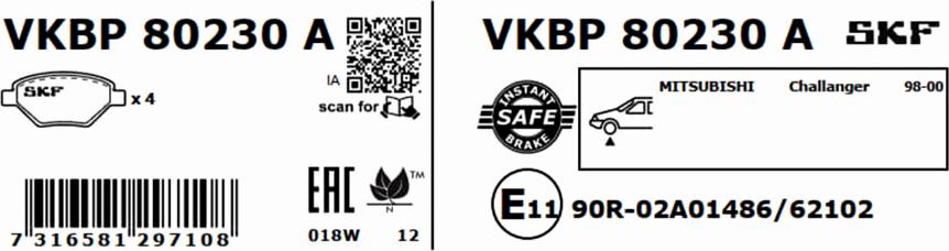 SKF VKBP 80230 A - Bremžu uzliku kompl., Disku bremzes adetalas.lv