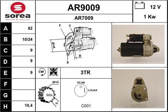 SNRA AR9009 - Starteris adetalas.lv