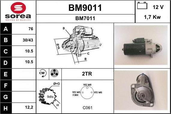 SNRA BM9011 - Starteris adetalas.lv