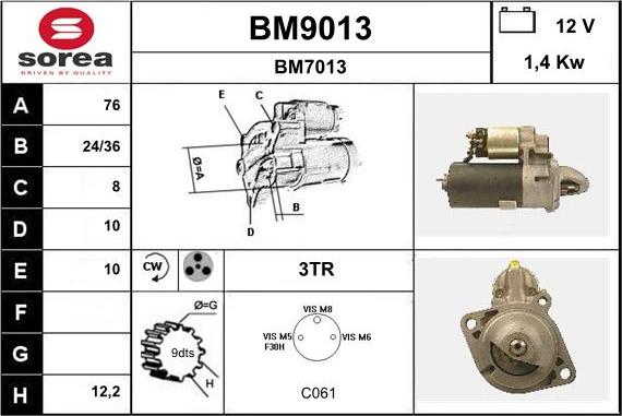 SNRA BM9013 - Starteris adetalas.lv