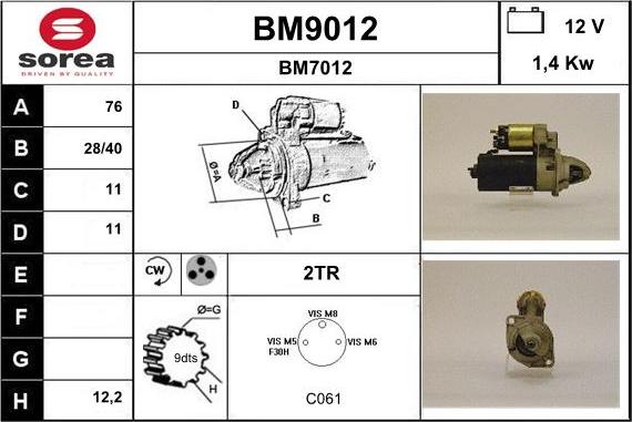 SNRA BM9012 - Starteris adetalas.lv