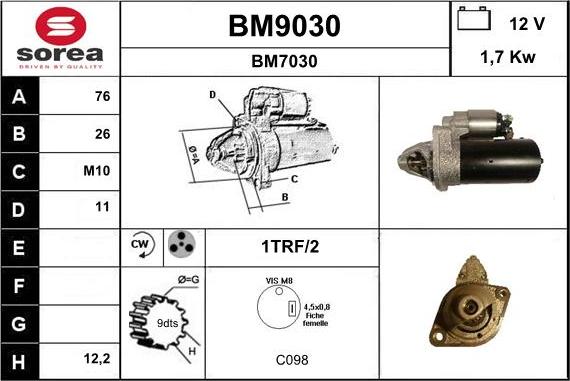 SNRA BM9030 - Starteris adetalas.lv