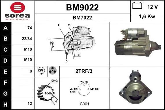 SNRA BM9022 - Starteris adetalas.lv