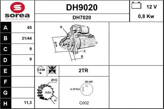 SNRA DH9020 - Starteris adetalas.lv