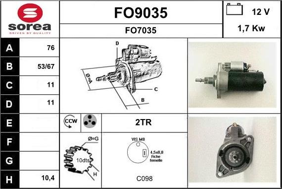 SNRA FO9035 - Starteris adetalas.lv