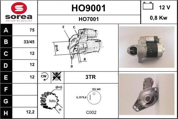 SNRA HO9001 - Starteris adetalas.lv