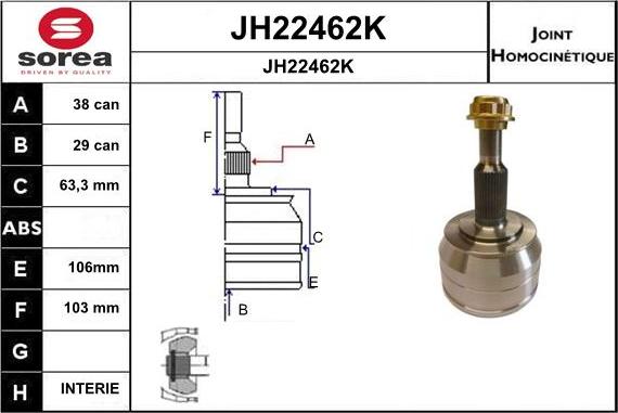 SNRA JH22462K - Šarnīru komplekts, Piedziņas vārpsta adetalas.lv