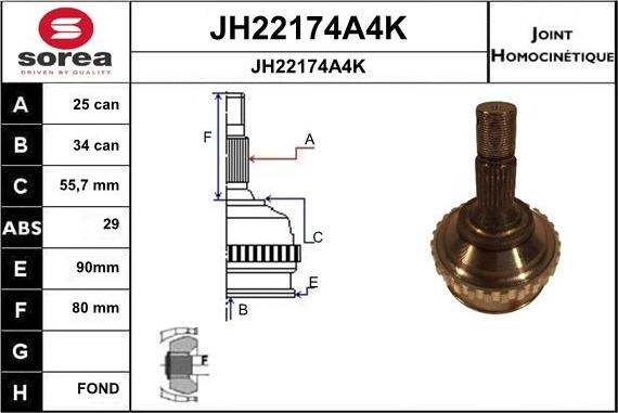 SNRA JH22174A4K - Šarnīru komplekts, Piedziņas vārpsta adetalas.lv